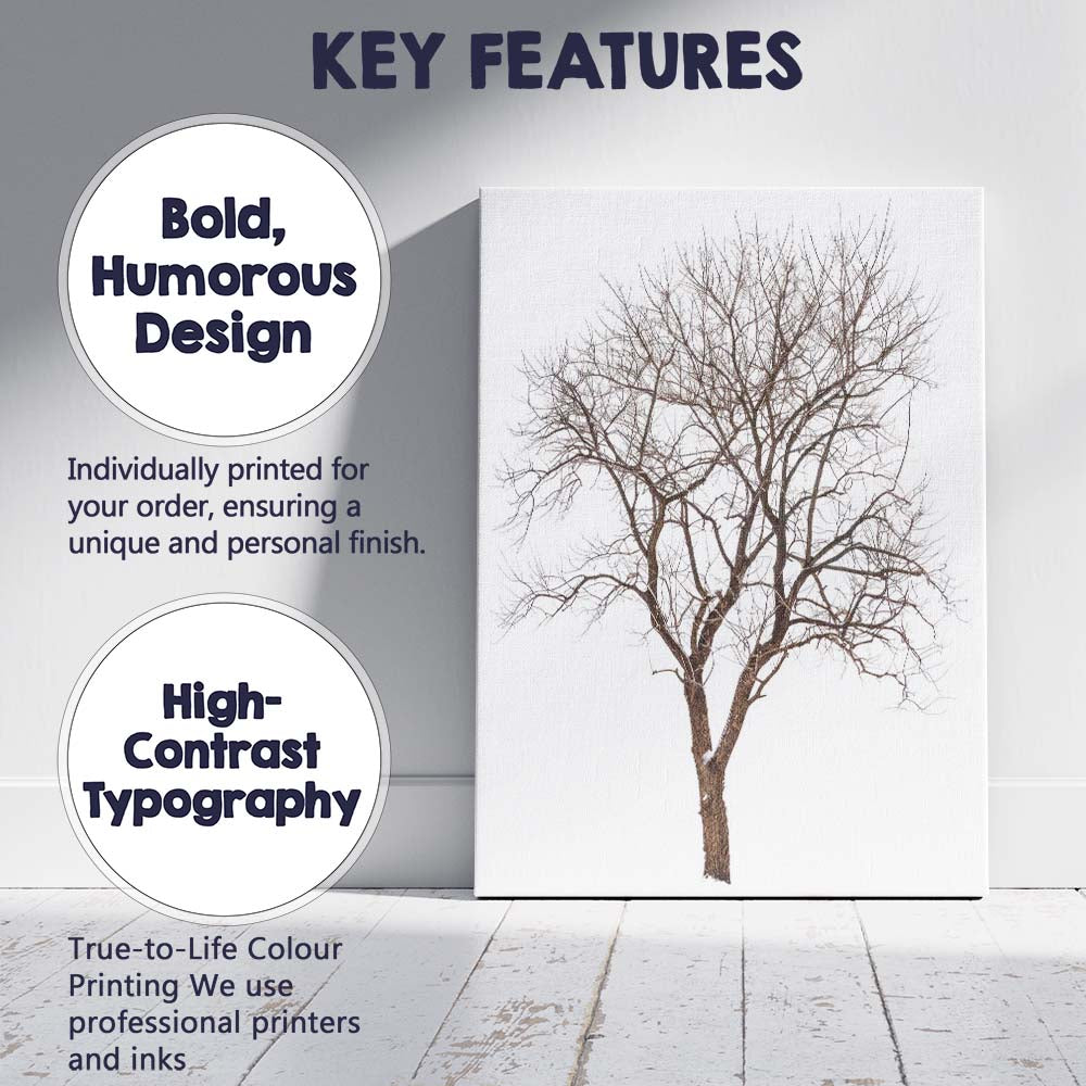 Frost Covered Bare Winter Tree Delicate Woodland Silhouette Canvas Wall Art Print Decor Picture Ready to Hang