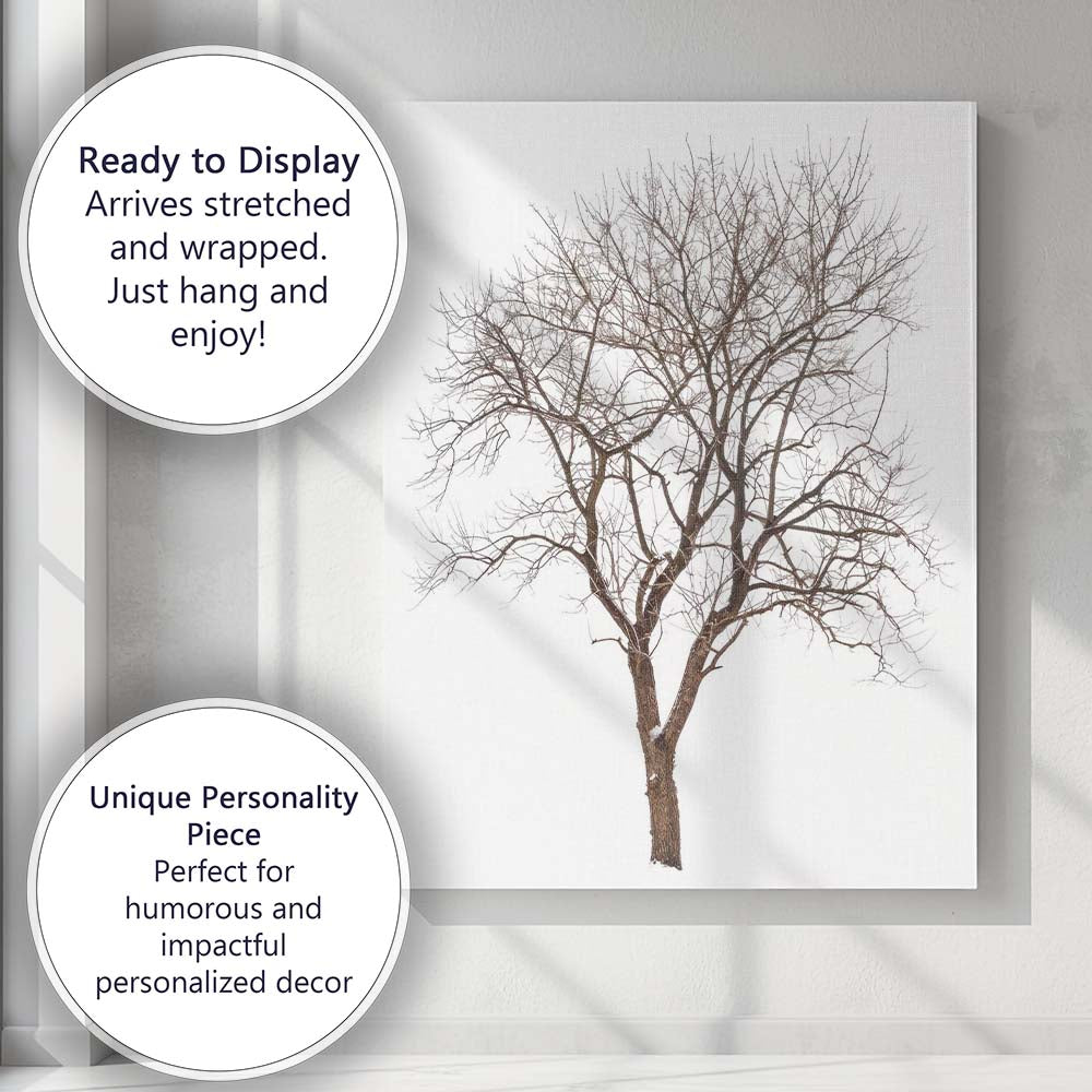 Frost Covered Bare Winter Tree Delicate Woodland Silhouette Canvas Wall Art Print Decor Picture Ready to Hang