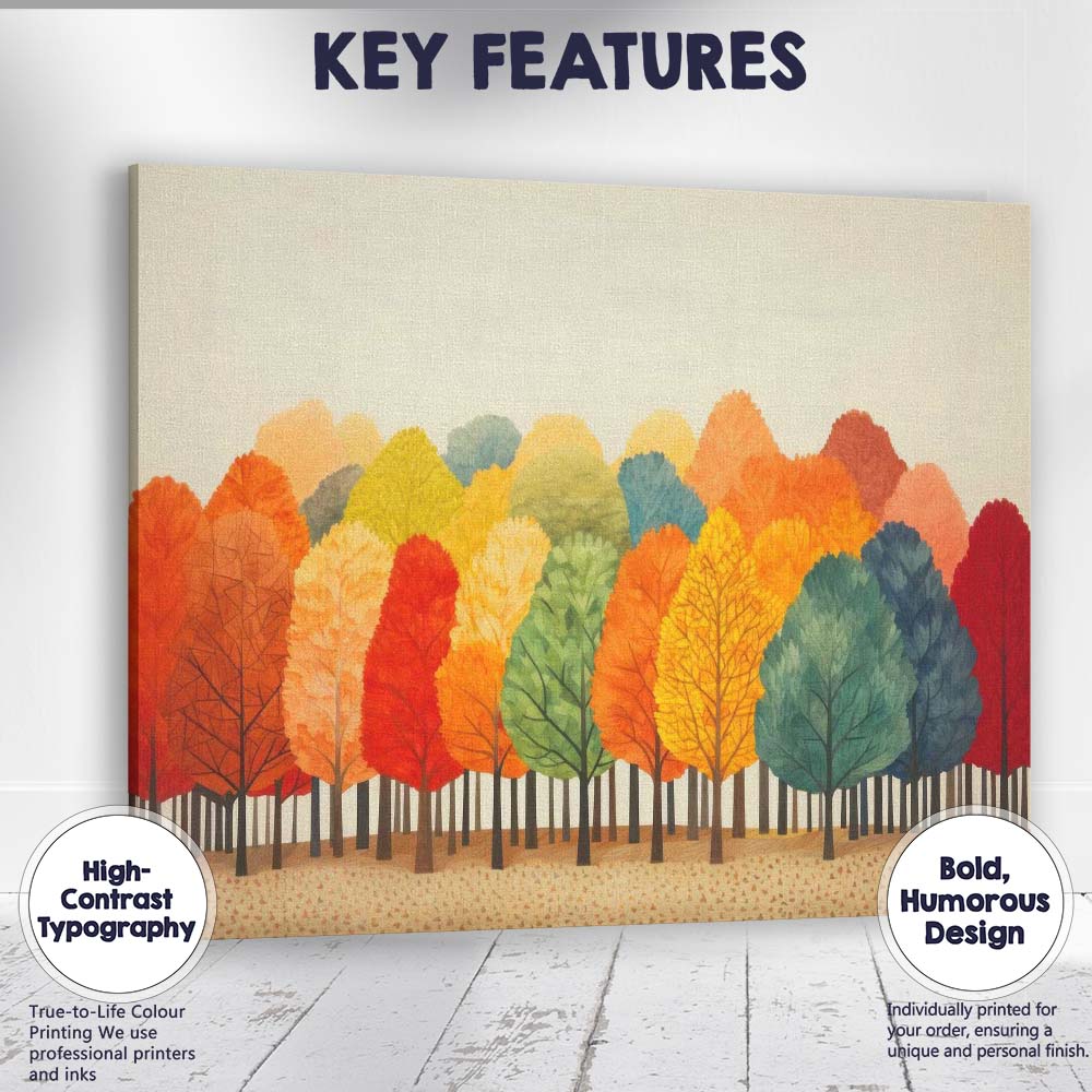 Colourful Autumn Forest Watercolour Woodland Landscape Nature Canvas Wall Art Print Decor Picture Ready to Hang