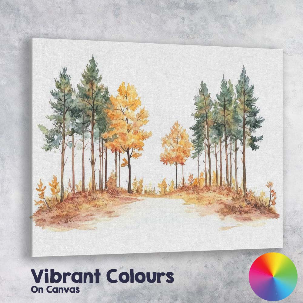 Autumn Woodland Path Watercolour Forest Landscape Nature Canvas Wall Art Print Decor Picture Ready to Hang