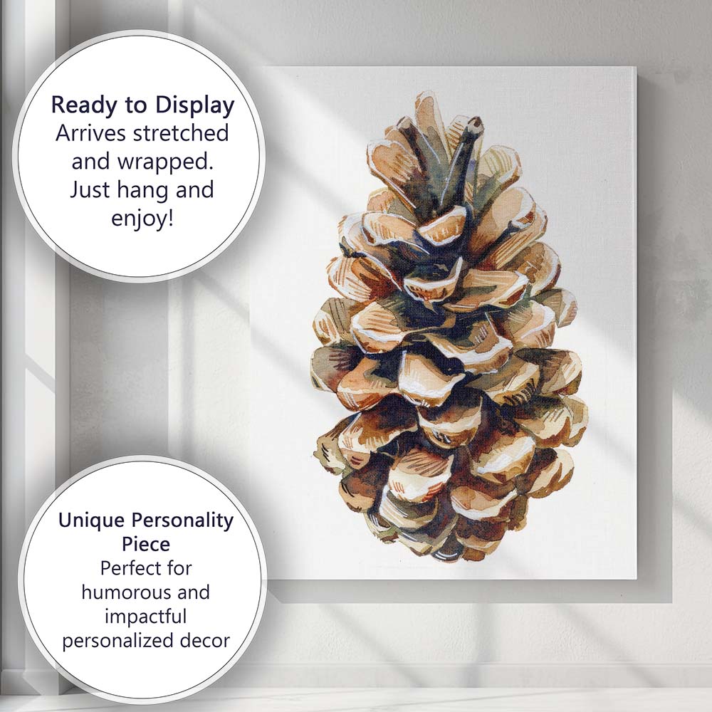 Watercolour Pine Cone Woodland Botanical Nature Study Canvas Wall Art Print Decor Picture Ready to Hang