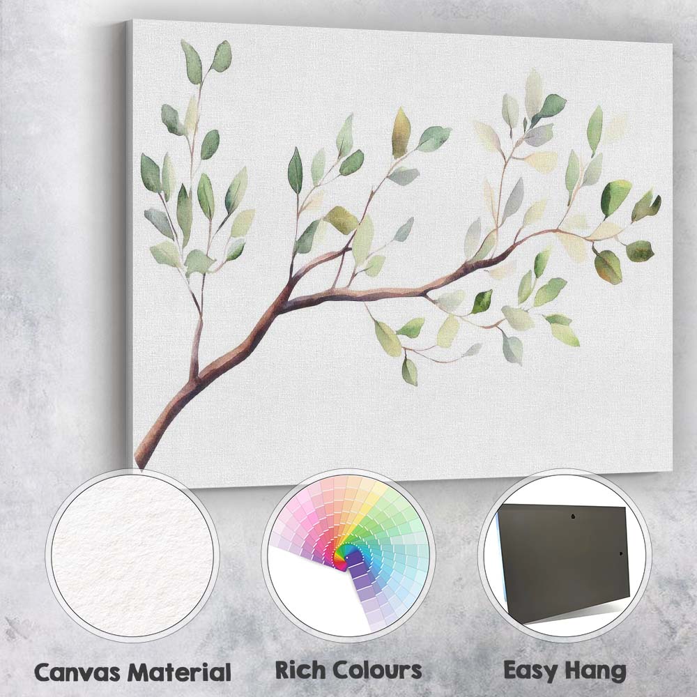 Watercolour Eucalyptus Branch Botanical Green Foliage Nature Illustration Canvas Wall Art Print Decor Picture Ready to Hang