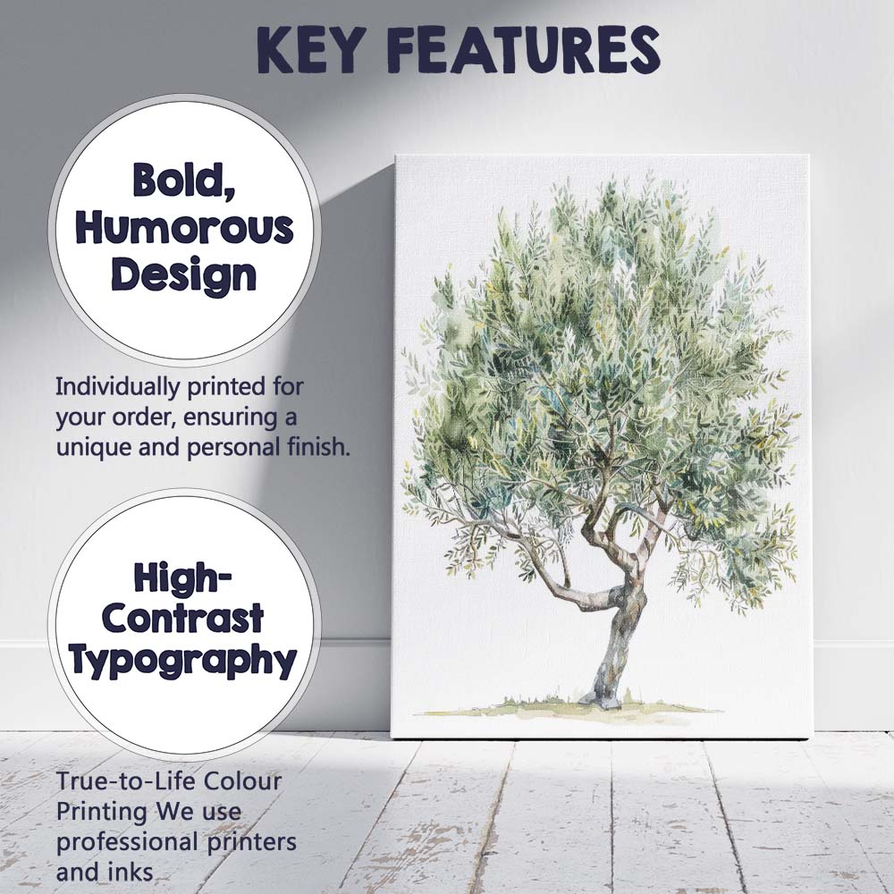 Soft Green Olive Tree Watercolour Rustic Mediterranean Landscape Canvas Wall Art Print Decor Picture Ready to Hang