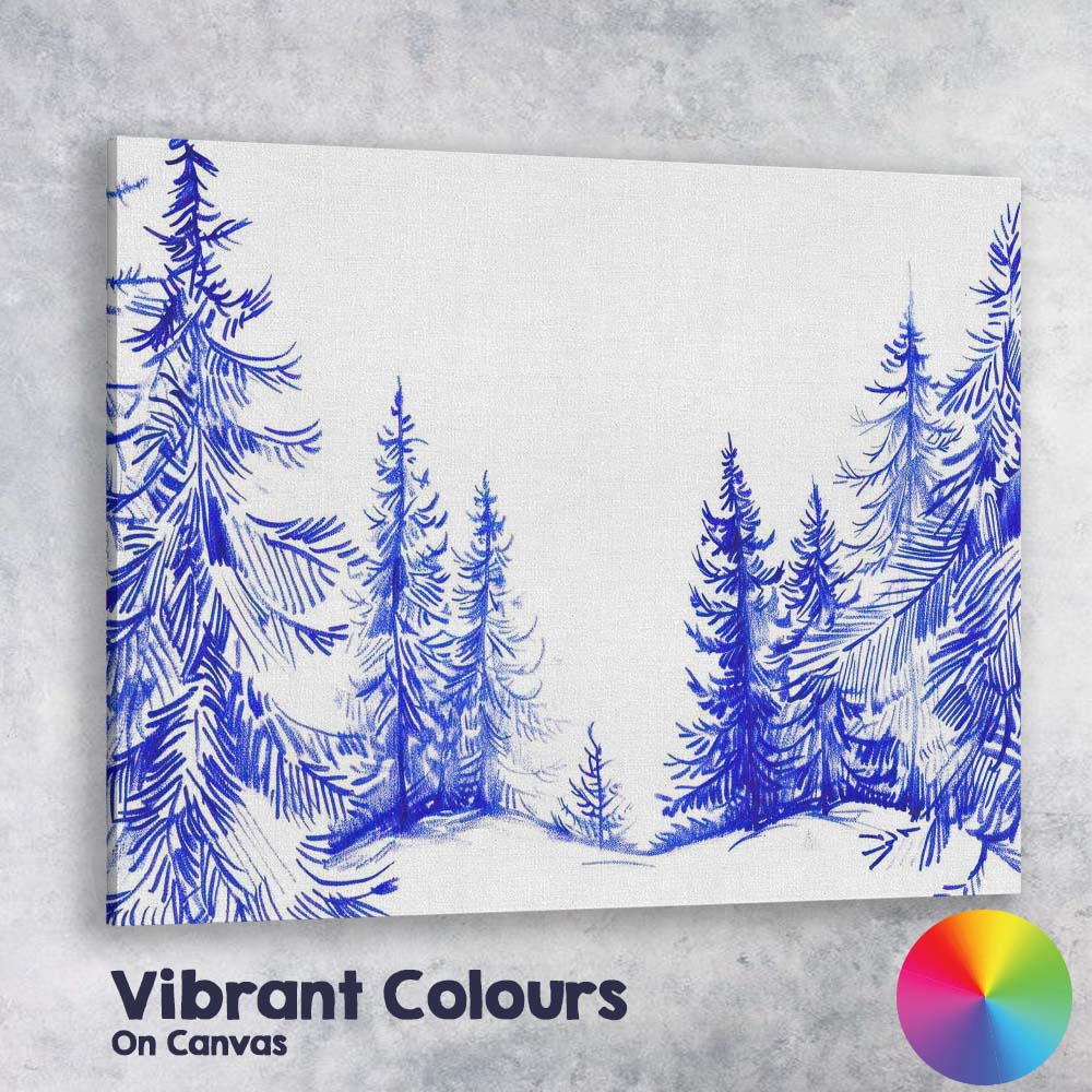 Blue Winter Forest Border Watercolour Evergreen Woodland Scene Canvas Wall Art Print Decor Picture Ready to Hang