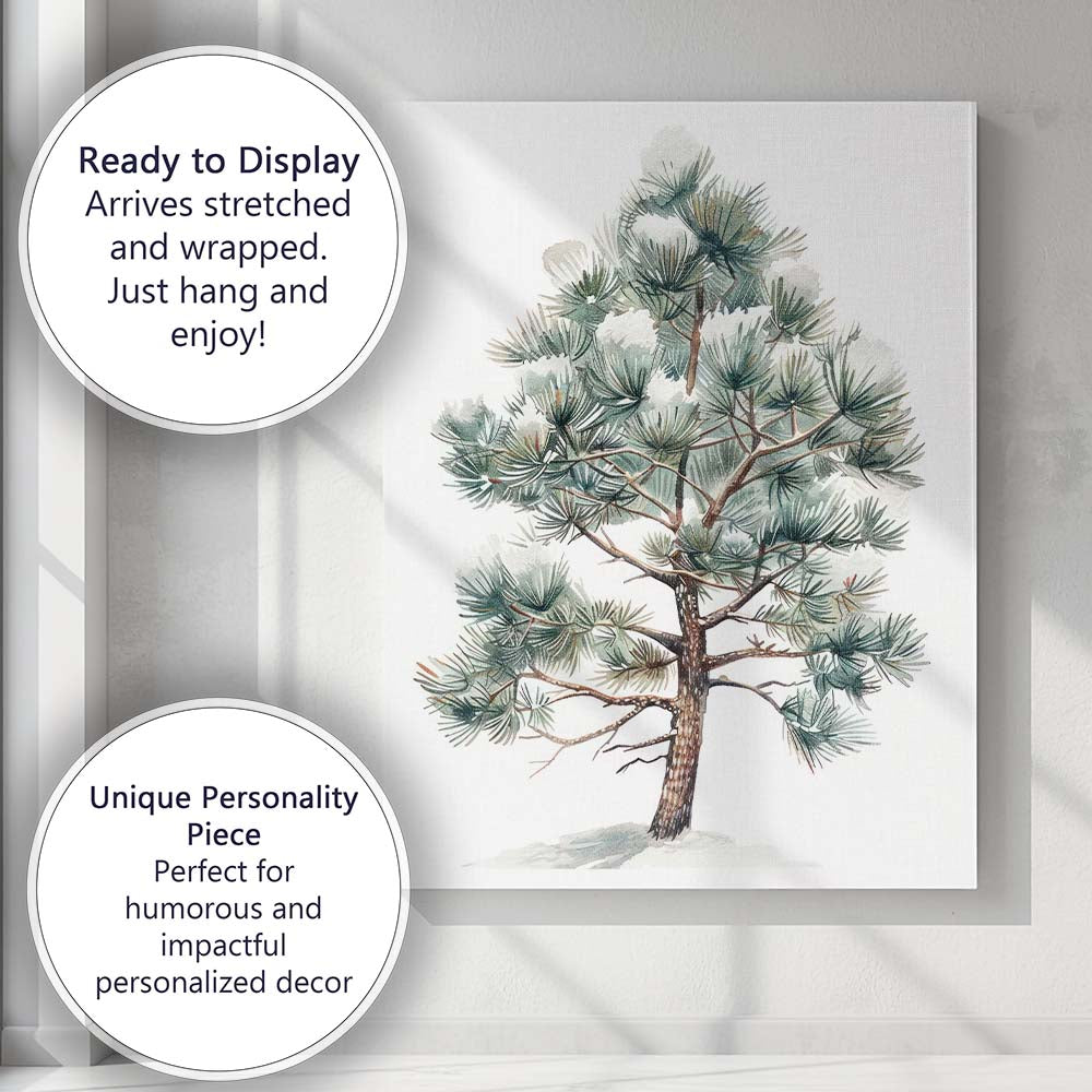 Snowy Pine Tree Winter Woodland Watercolour Nature Illustration Canvas Wall Art Print Decor Picture Ready to Hang