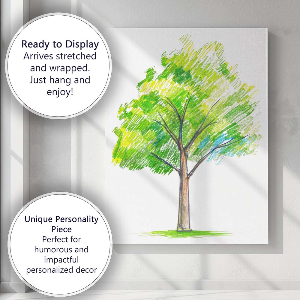 Green Scribble Tree Illustration Playful Hand Drawn Nature Artwork Canvas Wall Art Print Decor Picture Ready to Hang