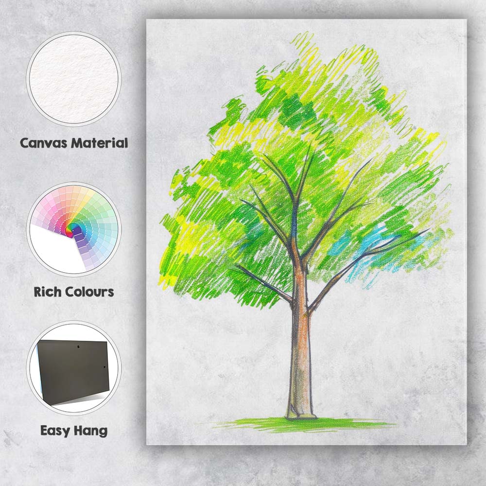 Green Scribble Tree Illustration Playful Hand Drawn Nature Artwork Canvas Wall Art Print Decor Picture Ready to Hang