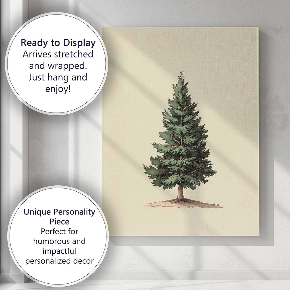 Antique Evergreen Fir Tree Botanical Illustration Canvas Wall Art Print Decor Picture Ready to Hang