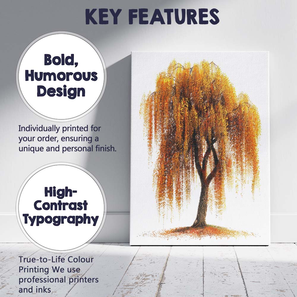 Golden Weeping Willow Autumn Landscape Tree Artistic Illustration Canvas Wall Art Print Decor Picture Ready to Hang