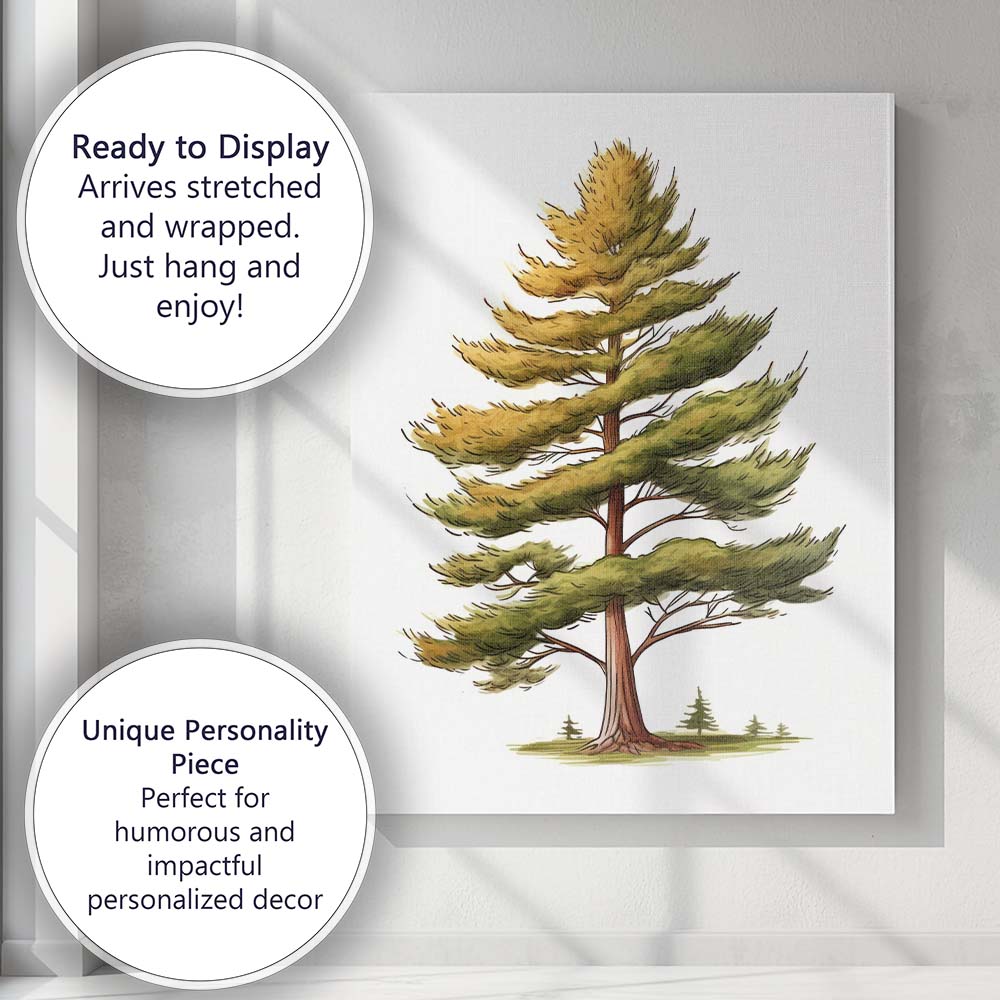Tall Windswept Conifer Tree Nature Watercolour Illustration Canvas Wall Art Print Decor Picture Ready to Hang