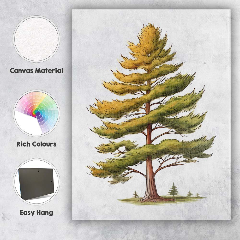 Tall Windswept Conifer Tree Nature Watercolour Illustration Canvas Wall Art Print Decor Picture Ready to Hang