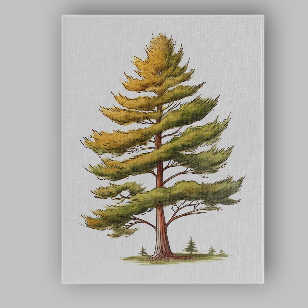 Tall Windswept Conifer Tree Nature Watercolour Illustration Canvas Wall Art Print Decor Picture Ready to Hang
