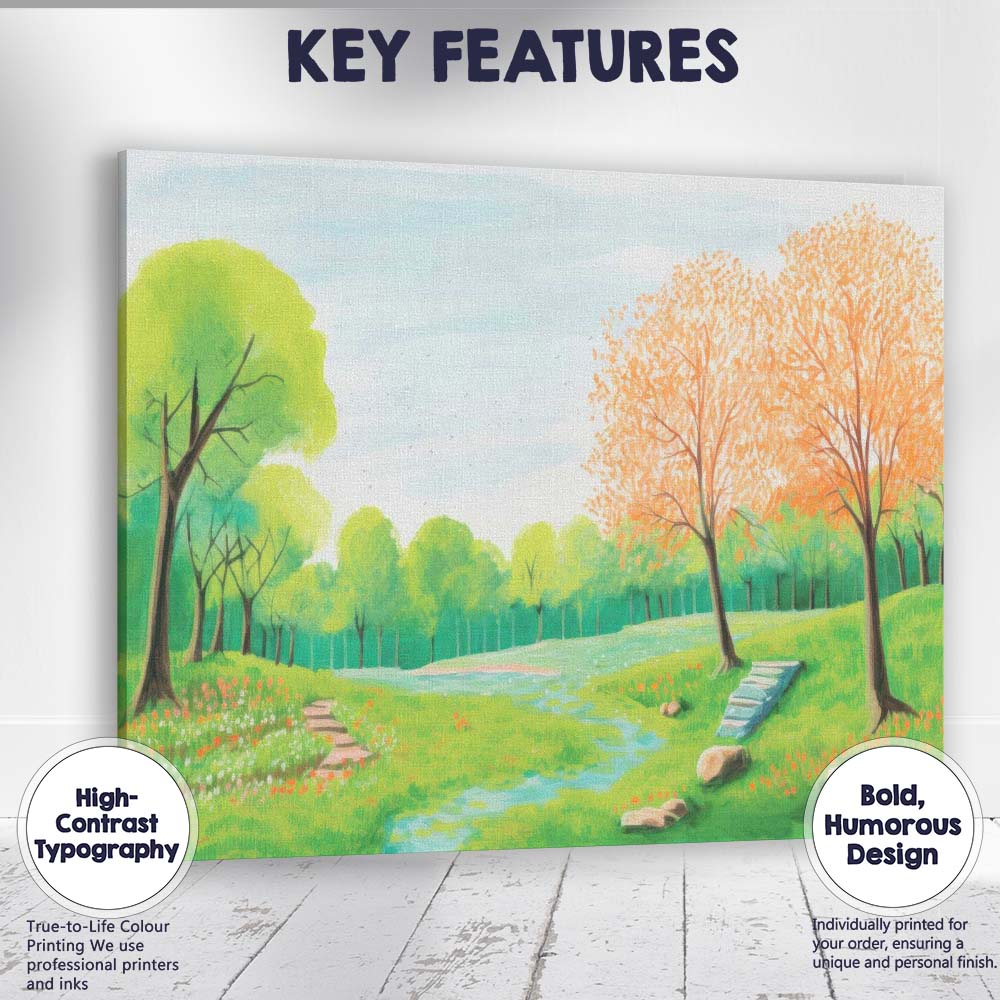Spring Meadow Landscape Blossoming Trees Scenic Watercolour Illustration Canvas Wall Art Print Decor Picture Ready to Hang