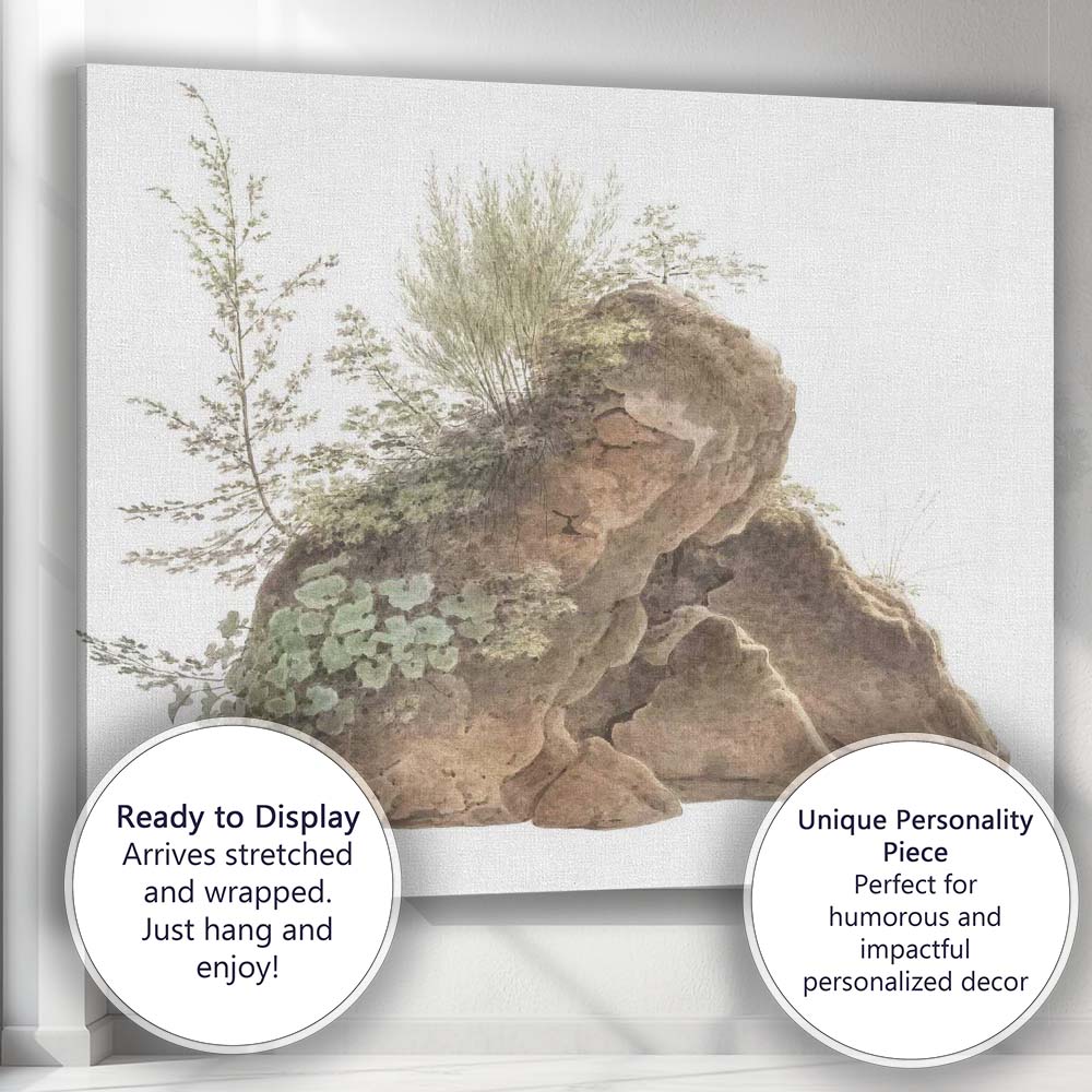 Watercolour Moss Covered Rock Wild Botanical Nature Study Canvas Wall Art Print Decor Picture Ready to Hang