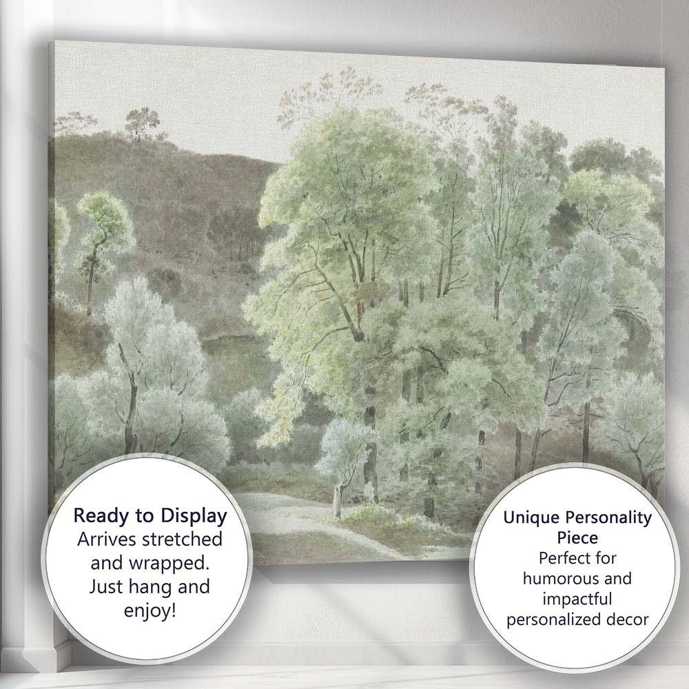 Soft Green Woodland Landscape Watercolour Forest Scene Canvas Wall Art Print Decor Picture Ready to Hang