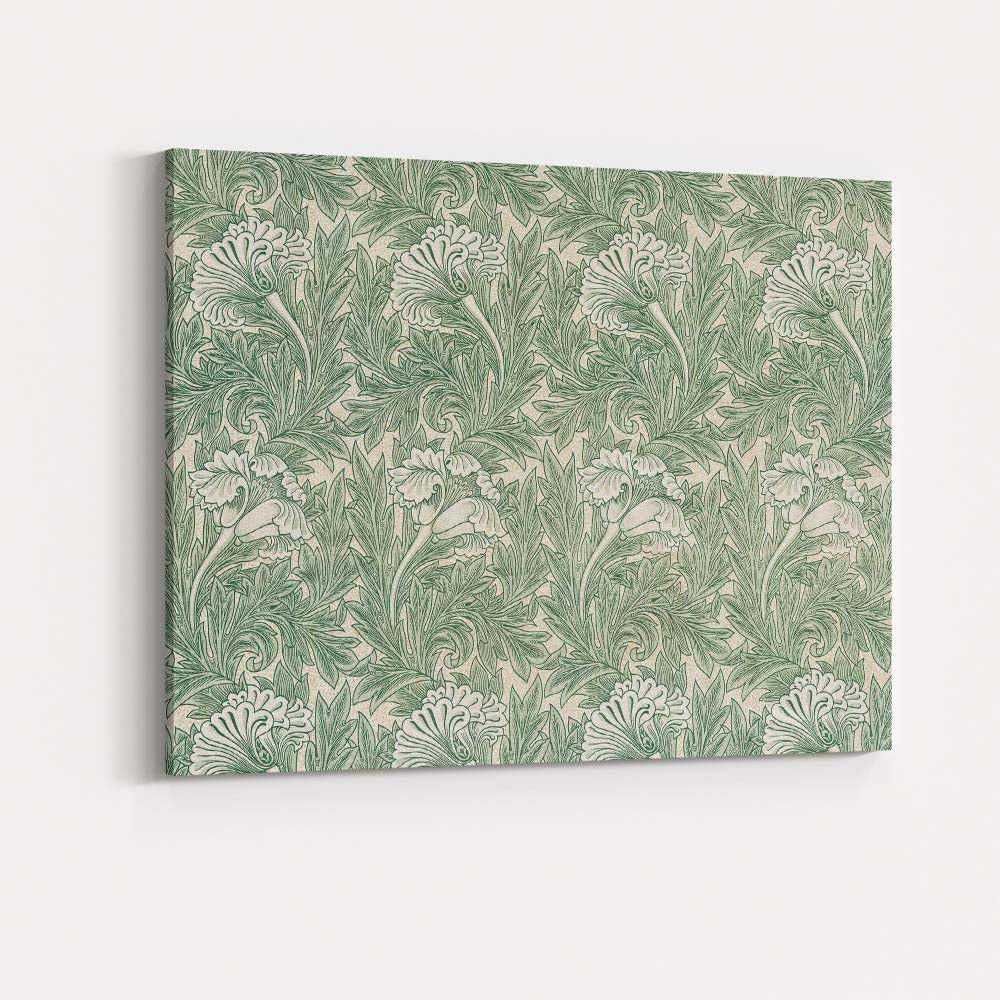 Sage Green Acanthus Leaf Arts and Crafts Repeat Pattern Canvas Wall Art Print Decor Picture Ready to Hang