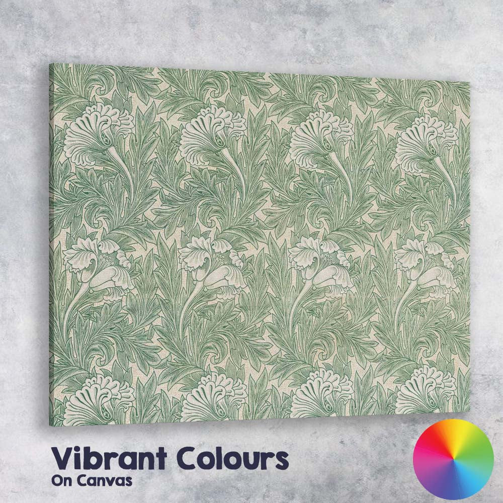 Sage Green Acanthus Leaf Arts and Crafts Repeat Pattern Canvas Wall Art Print Decor Picture Ready to Hang