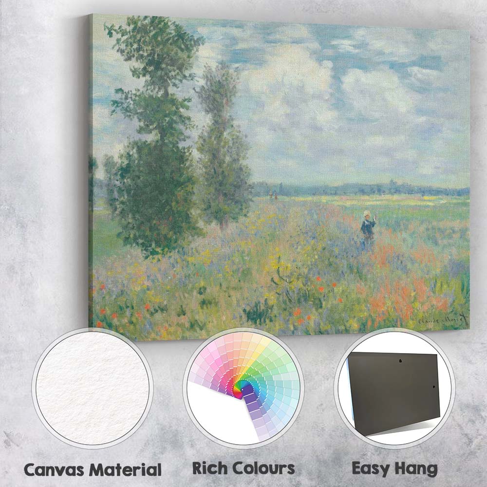 Impressionist Wildflower Meadow Landscape Claude Monet Style Canvas Wall Art Print Decor Picture Ready to Hang
