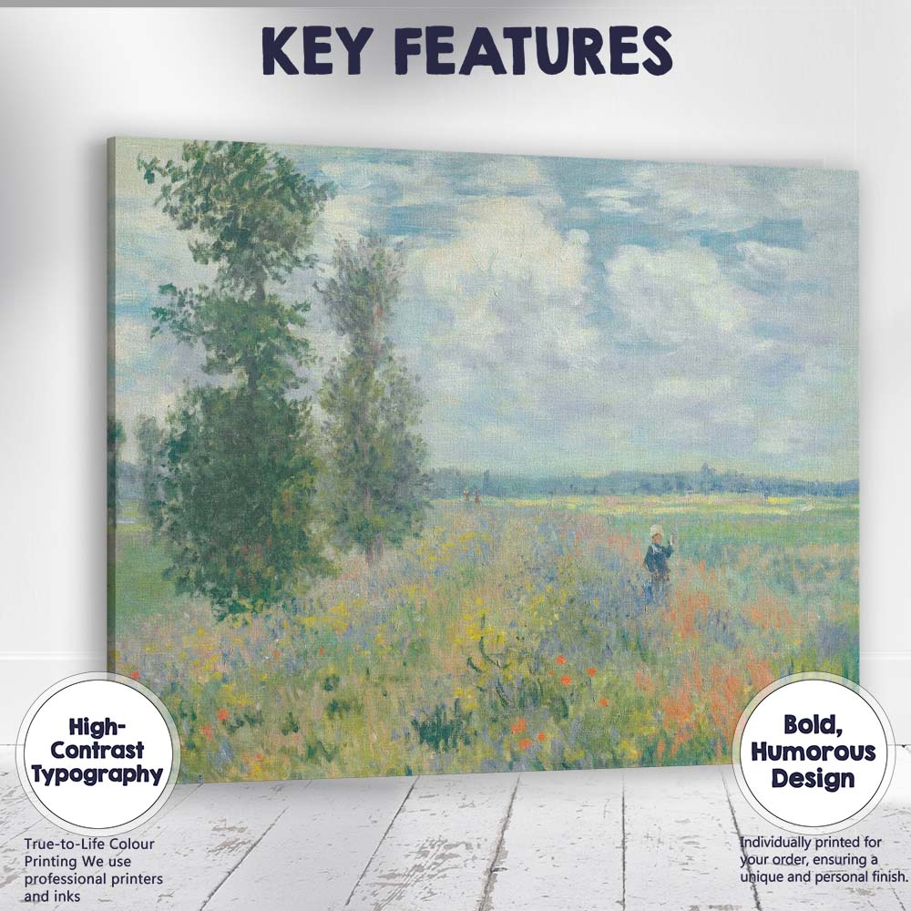 Impressionist Wildflower Meadow Landscape Claude Monet Style Canvas Wall Art Print Decor Picture Ready to Hang