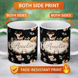 Personalized Custom Name Cute Woodland Deer Bear Fox Owl Raccoon Leaves Mushrooms Seamless 11oz Ceramic Coffee Tea Mug White Large Handle