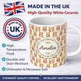 Personalized Custom Name Watercolor Cute Teddy Bear Soft Pastel Seamless Pattern Lovely 11oz Ceramic Coffee Tea Mug White Large Handle