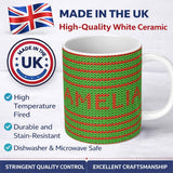 Personalized Custom Name Cute Festive Knit Green Red White Nordic Textile Seamless Pattern 11oz Ceramic Coffee Tea Mug White Large Handle