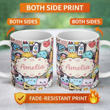 Personalized Custom Name Cute Kawaii School Supplies Science Art Cute Pattern Dark Background 11oz Ceramic Coffee Tea Mug White Large Handle