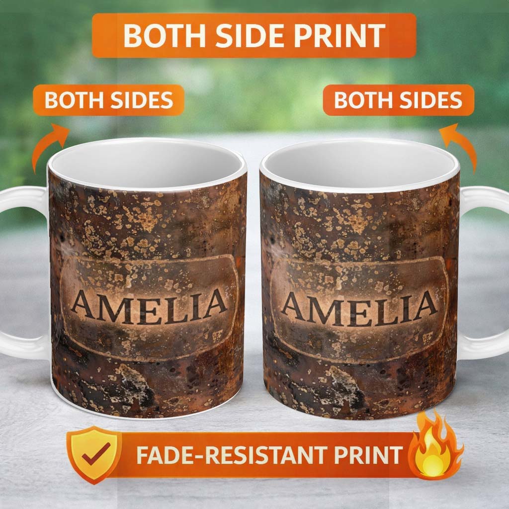 Personalized Custom Name Urban Grunge Rust Texture Seamless Pattern Distressed Industrial 11oz Ceramic Coffee Tea Mug White Large Handle
