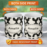 Personalized Custom Name Retro Blob Shapes Black Cream Mid Century Abstract Pattern Lovely 11oz Ceramic Coffee Tea Mug White Large Handle