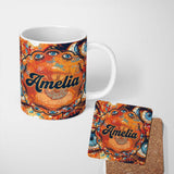 Personalized Custom Name Abstract Surreal Eye Illustration Seamless Pattern Bold Artistic 11oz Ceramic Coffee Tea Mug White Large Handle