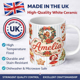 Personalized Custom Name Christmas Nutcracker Squirrel Cake Candy Cane Girl Tree lue Stripe 11oz Ceramic Coffee Tea Mug White Large Handle