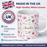 Personalized Custom Name Soft Pink Floral Christmas Elements Ornaments Seamless Pattern 11oz Ceramic Coffee Tea Mug White Large Handle