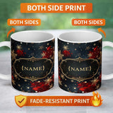 Personalized Custom Name Dark Festive Snowflake Sparkle Seamless Pattern Perfect Gift for Her 11oz Ceramic Coffee Tea Mug White Large Handle