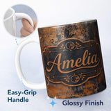 Personalized Custom Name Abstract Rust and Paint Splatter Grunge Seamless Pattern Textured 11oz Ceramic Coffee Tea Mug White Large Handle
