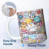 Personalized Custom Name Cute Kawaii School Supplies Science Art Cute Pattern Grey Background 11oz Ceramic Coffee Tea Mug White Large Handle