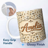 Personalized Custom Name Neutral Beige Retro Camera Collection Dense Seamless Pattern Lovely 11oz Ceramic Coffee Tea Mug White Large Handle