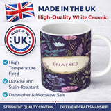 Personalized Custom Name Elegant Tropical Floral Leaves Blue Background Seamless Pattern 11oz Ceramic Coffee Tea Mug White Large Handle