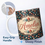 Personalized Custom Name Elegant Floral Easter Eggs with Botanical Details Seamless Pattern 11oz Ceramic Coffee Tea Mug White Large Handle