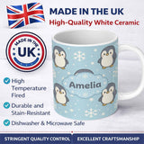 Personalized Custom Name Cute Winter Penguin Cartoon Animal Pattern Perfect Gift for Her 11oz Ceramic Coffee Tea Mug White Large Handle