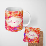 Personalized Custom Name Bright Colorful Bubble Abstract Seamless Pattern Cute Unique Gift 11oz Ceramic Coffee Tea Mug White Large Handle