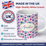Personalized Custom Name Bright Rainbow Watercolor Splash Vibrant Artistic Seamless Pattern 11oz Ceramic Coffee Tea Mug White Large Handle