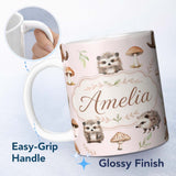 Personalized Custom Name Cute Hedgehog and Mushroom Seamless Pattern Woodland Nursery Design 11oz Ceramic Coffee Tea Mug White Large Handle