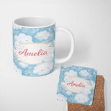 Personalized Custom Name Soft Smiling Cloud Blue Sky Baby Pattern Stylish Everyday Mug Lovely 11oz Ceramic Coffee Tea Mug White Large Handle