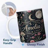 Personalized Custom Name Celestial Floral Moon Constellation Night Seamless Pattern Lovely 11oz Ceramic Coffee Tea Mug White Large Handle