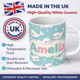 Personalized Custom Name Cute Baby Seals Ocean Bubbles Kawaii Marine Seamless Pattern Lovely 11oz Ceramic Coffee Tea Mug White Large Handle