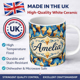 Personalized Custom Name Artistic Ice Cream Cones Over Starry Night Inspired Blue Swirl 11oz Ceramic Coffee Tea Mug White Large Handle