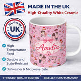 Personalized Custom Name Cute Love Couple Gifts Cakes Teddy Bear Seamless Pattern Pink Lovely 11oz Ceramic Coffee Tea Mug White Large Handle