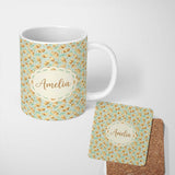 Personalized Custom Name Fresh Croissant and Herb Botanical Light Background Seamless Pattern 11oz Ceramic Coffee Tea Mug White Large Handle