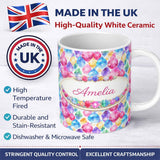 Personalized Custom Name Colorful Watercolor Crystal Gemstone Seamless Pattern Lovely 11oz Ceramic Coffee Tea Mug White Large Handle