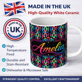 Personalized Custom Name Retro Psychedelic Loop Gradient Geometric Seamless Pattern Lovely 11oz Ceramic Coffee Tea Mug White Large Handle